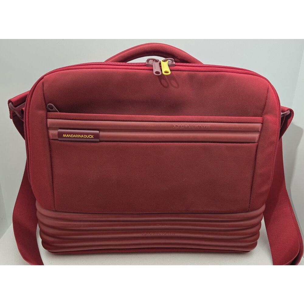 Mandarina Duck Laptop Bag Tank Briefcase Messenger Red Nylon Rubber 16"x12.5" - Picture 2 of 16